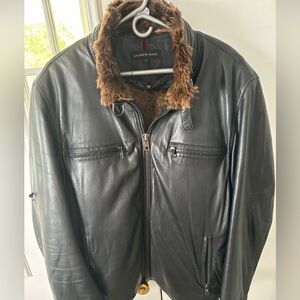 Sold Men's Andrew Marc Black Leather, Rabbit Fur Lined Jacket, Sz XL, Defect